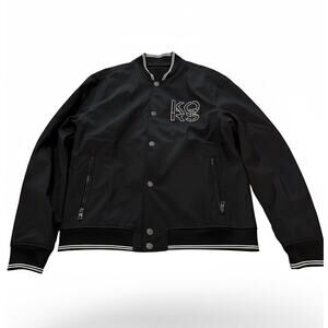 Michael Kors Women's Black Varsity Style/Bomber Jacket Classic Fit - Large